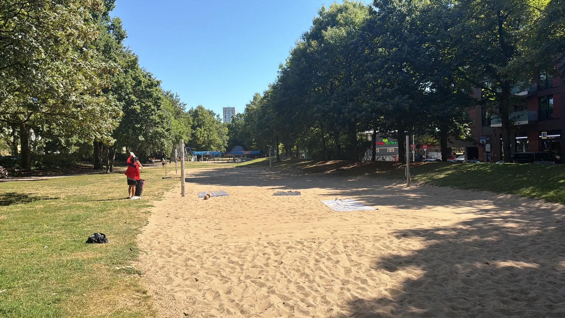 Green park and beach volleyball area in Hamburg